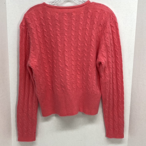 Ballinger Gold Button Up Cable Knit Cardigan M Coral Lambswool Angora Nylon FLAW - Picture 3 of 13